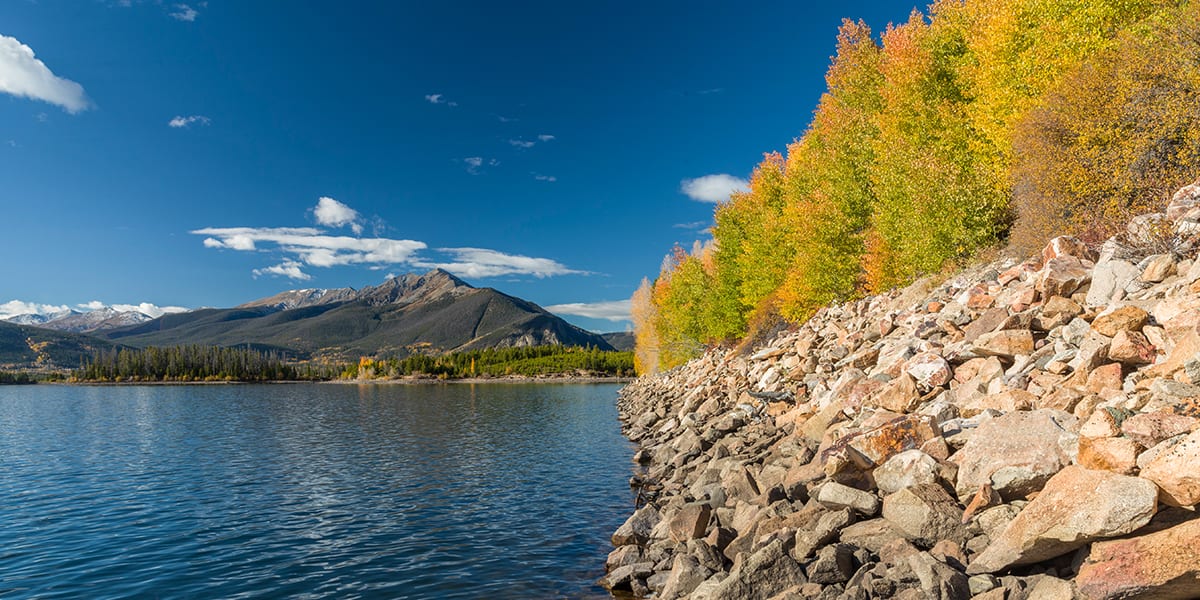 View of Dillon Reservoir and Ten Mile Range with Fall Foilage