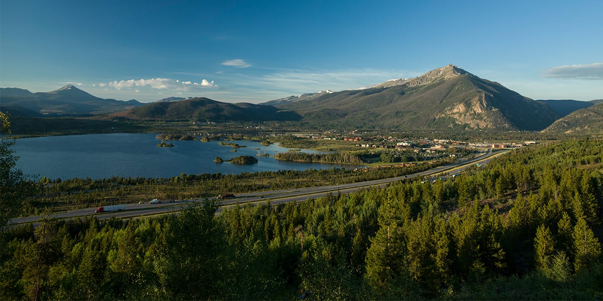 View of Frisco and Dillon Reservoir from across I70