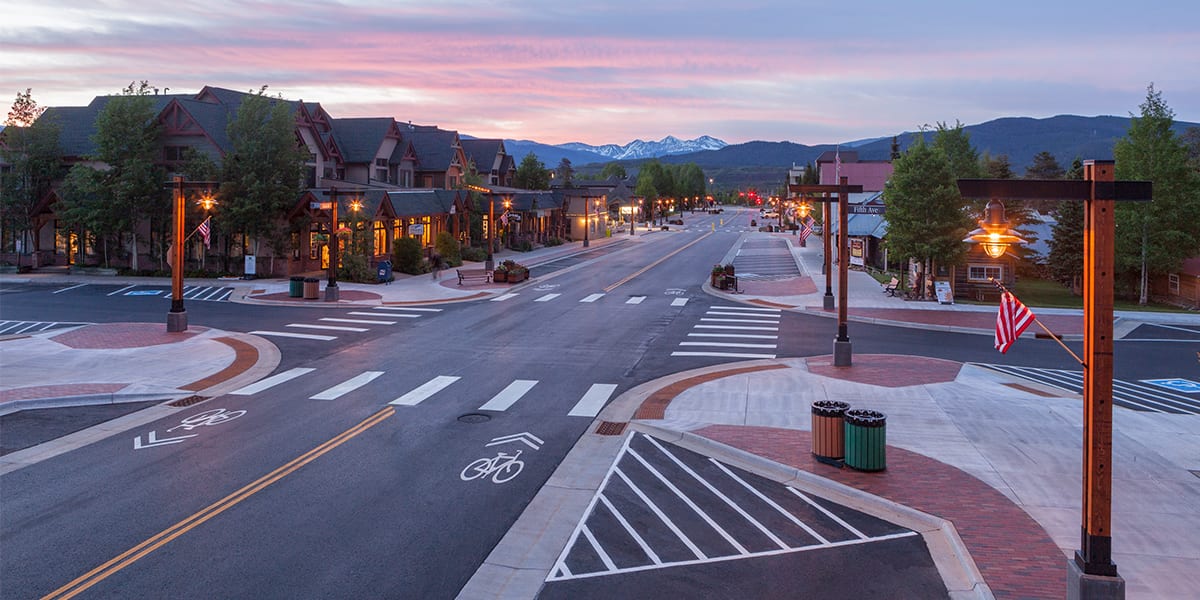 Main Street at 5th Avenue with sunset