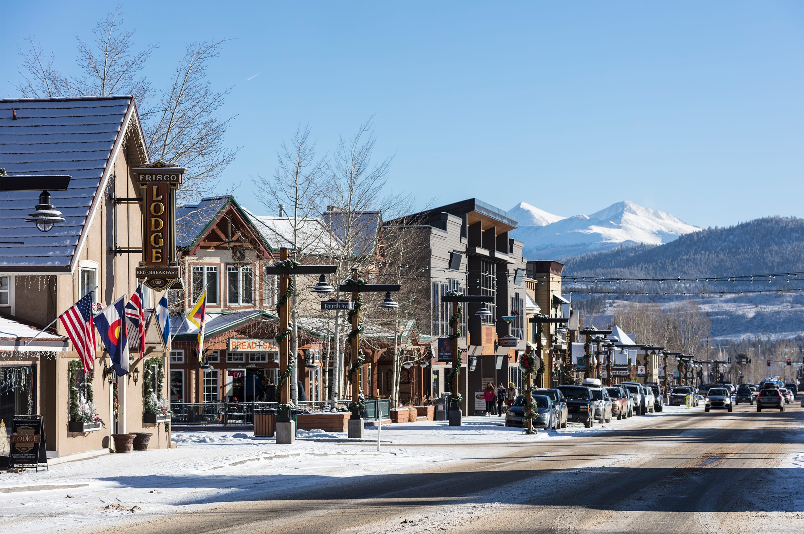 Frisco Main Street and Fourth Avenue in winter