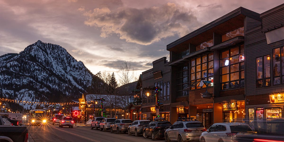 Main Street facing West at dusk