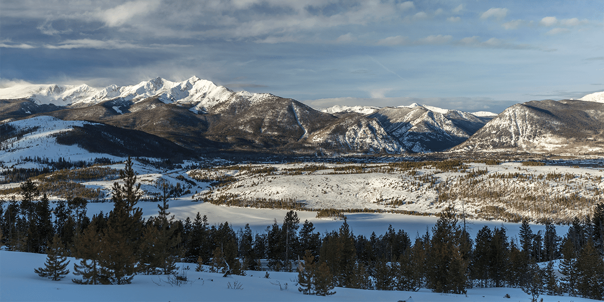 View of snowy Tenmile Range