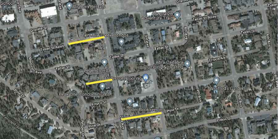 Google Maps highlighting road work areas