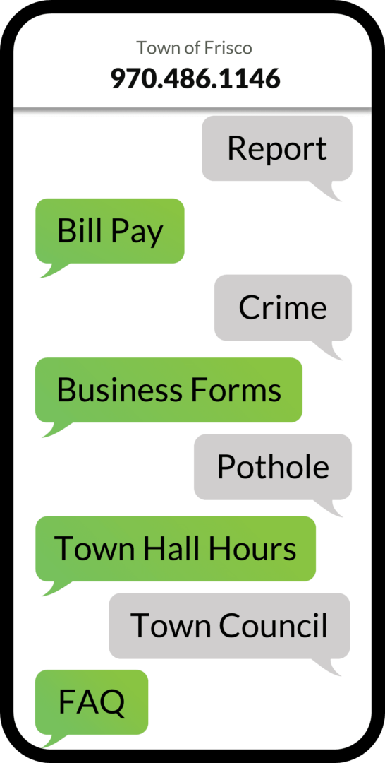 A smartphone text message screen showing an example of the Text My Gov functionality