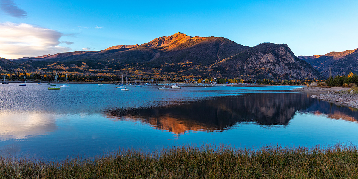 Reflection of Peak One on Dillon Reservoir in fall