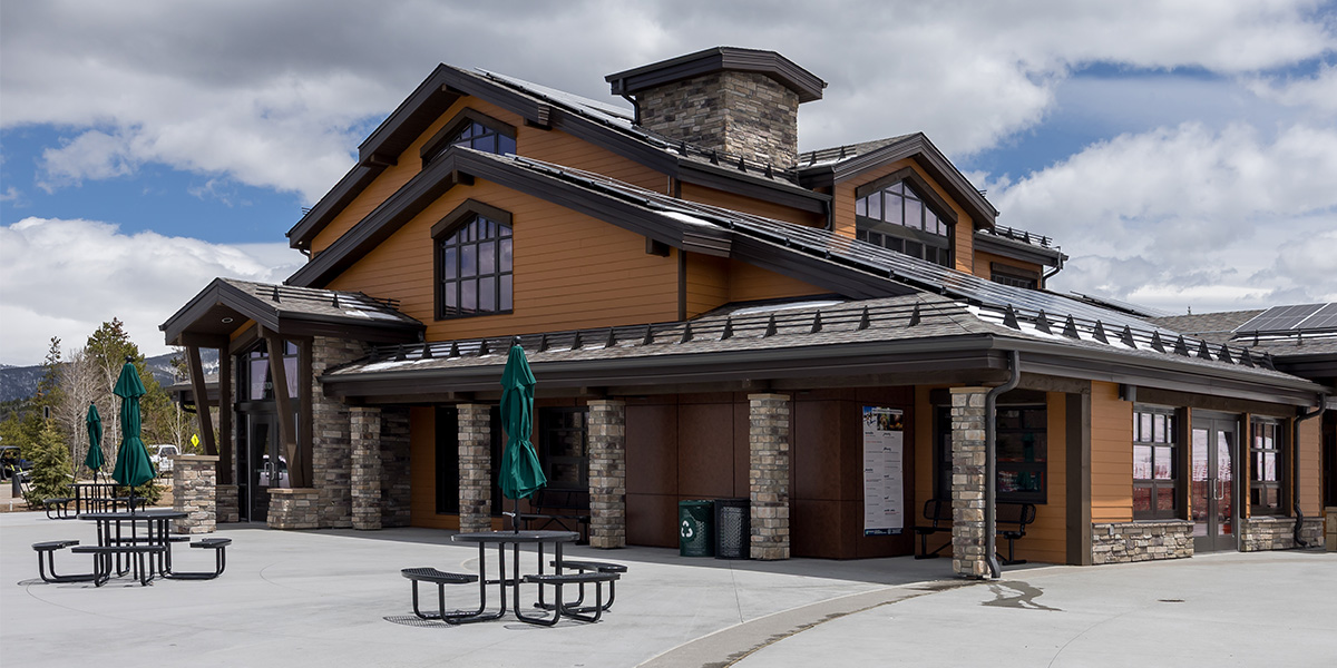 Exterior shot of Slopeside Hall at the Frisco Adventure Park