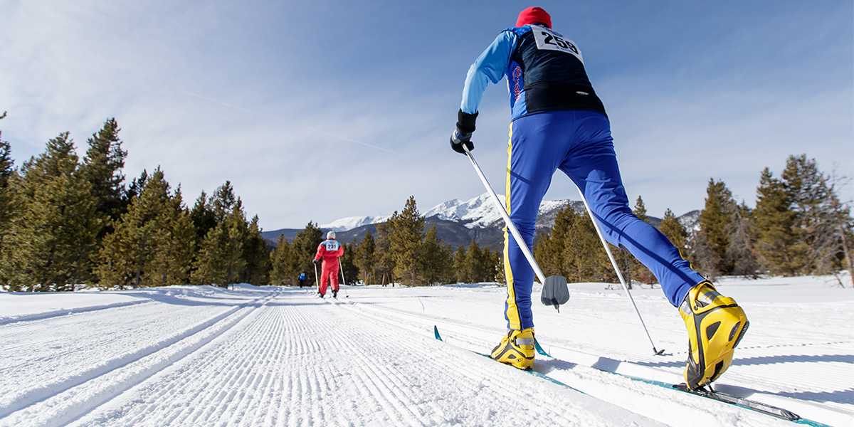 Nordic skiers skiing in track at Frisco Nordic Center