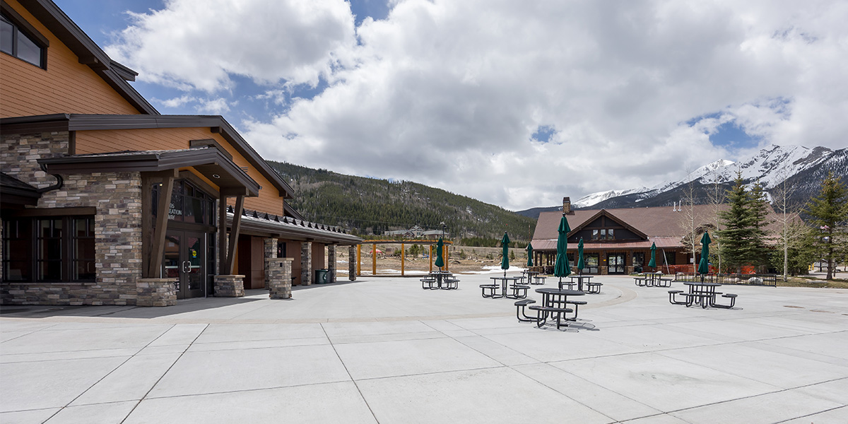Slopeside Hall, Slopeside Hall Plaza, and the Day Lodge at the Frisco Adventure Park